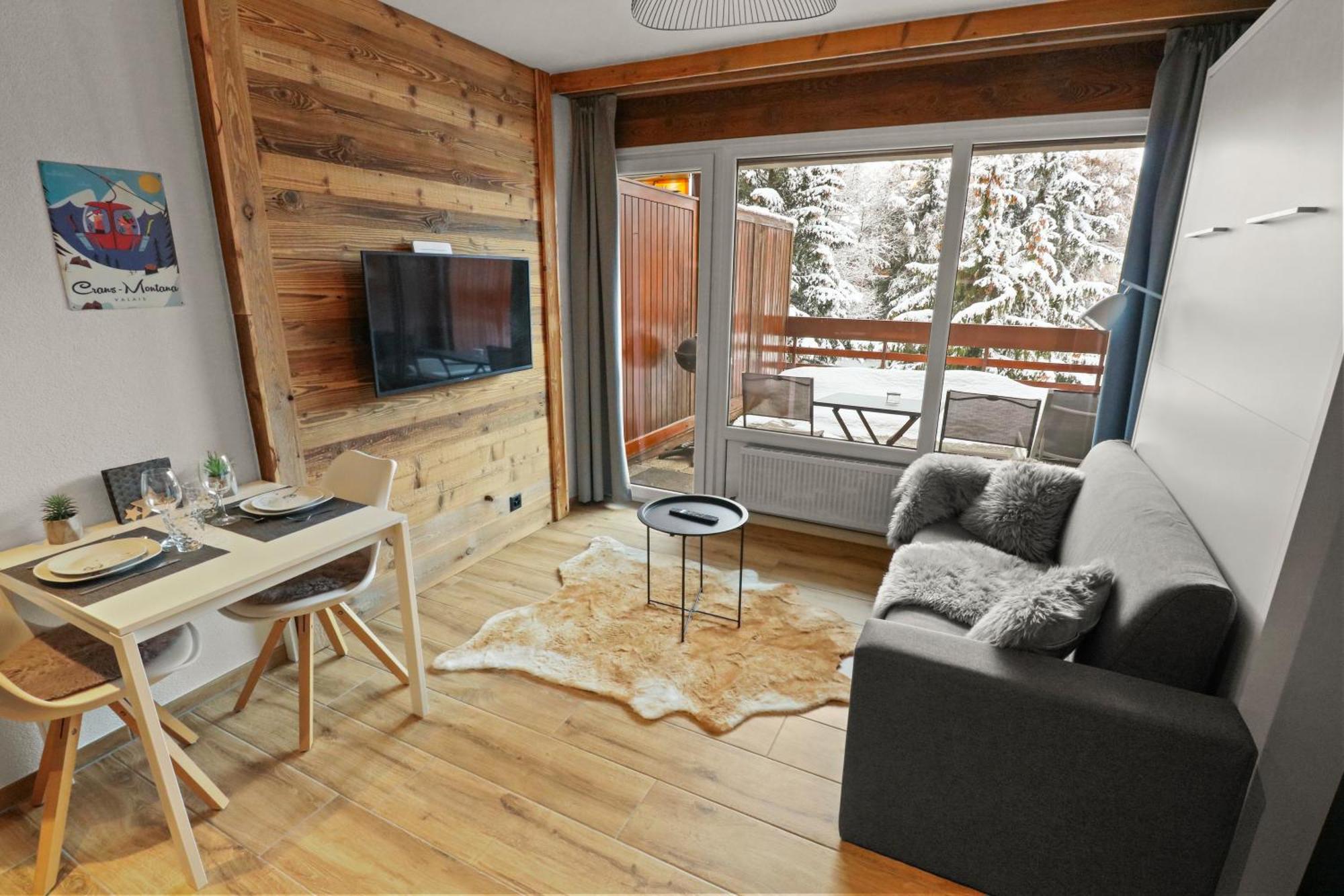 Joli Studio Avec Parking Gratuit Crans-Montana Exteriör bild